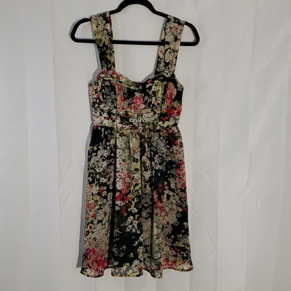Vintage Cottage  Babydoll Floral Sleeveless Dress Fully Lined Medium Chiffon